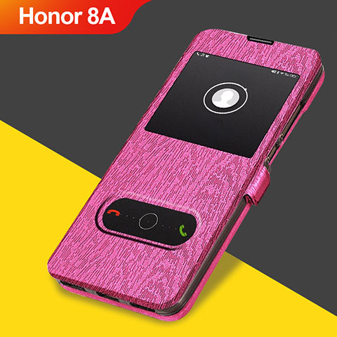 Cover Portafoglio In Pelle con Supporto per Huawei Honor 8A Rosa Caldo