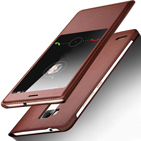 Cover Portafoglio In Pelle con Supporto per Huawei Mate 7 Marrone