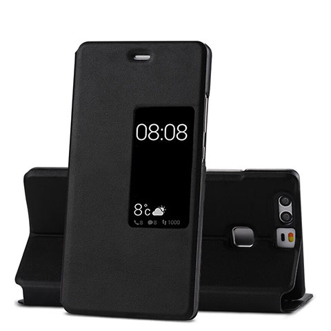 Cover Portafoglio In Pelle con Supporto per Huawei P9 Nero