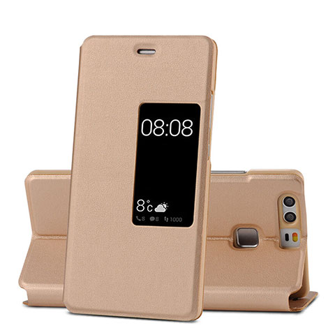 Cover Portafoglio In Pelle con Supporto per Huawei P9 Oro