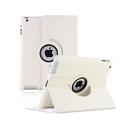 Cover Portafoglio In Pelle con Supporto Rotazione per Apple iPad 2 Bianco