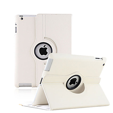 Cover Portafoglio In Pelle con Supporto Rotazione per Apple iPad 3 Bianco