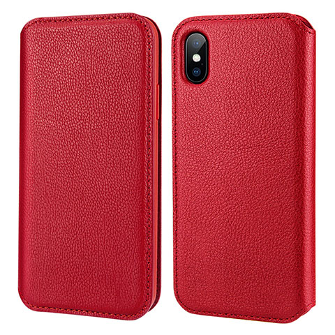 Cover Portafoglio In Pelle per Apple iPhone X Rosso