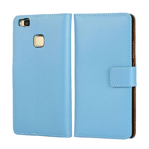 Cover Portafoglio In Pelle per Huawei P9 Lite Cielo Blu