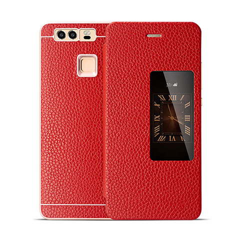 Cover Portafoglio In Pelle per Huawei P9 Rosso