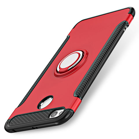 Cover Silicone e Plastica Opaca con Anello Supporto per Xiaomi Redmi 3 High Edition Rosso