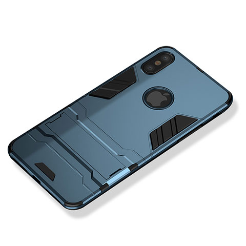 Cover Silicone e Plastica Opaca con Supporto per Apple iPhone X Blu