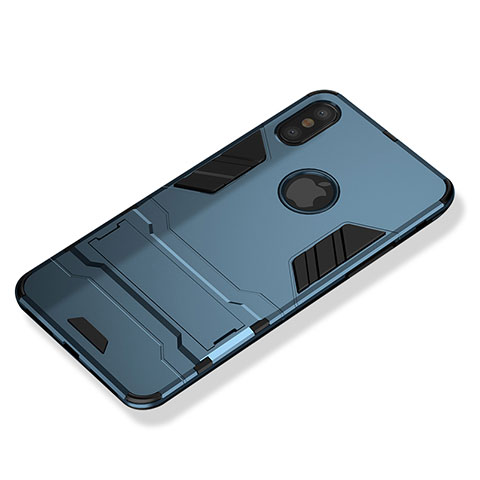 Cover Silicone e Plastica Opaca con Supporto per Apple iPhone Xs Max Blu