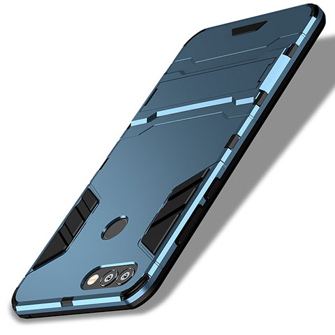 Cover Silicone e Plastica Opaca con Supporto per Huawei P Smart Blu