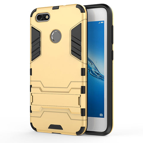 Cover Silicone e Plastica Opaca con Supporto per Huawei P9 Lite Mini Oro