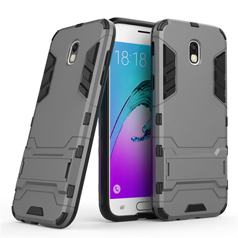 Cover Silicone e Plastica Opaca con Supporto per Samsung Galaxy J5 (2017) SM-J750F Grigio