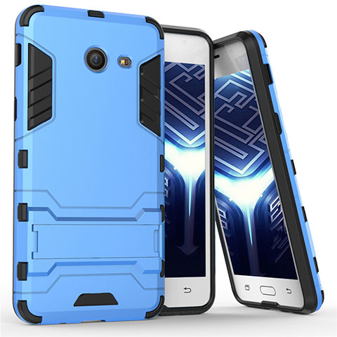 Cover Silicone e Plastica Opaca con Supporto per Samsung Galaxy J5 (2017) Version Americaine Blu