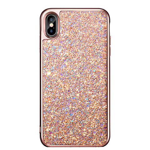 Cover Silicone Morbida Bling Bling per Apple iPhone X Oro Rosa