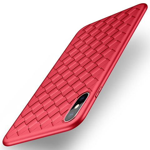 Cover Silicone Morbida In Pelle per Apple iPhone Xs Rosso