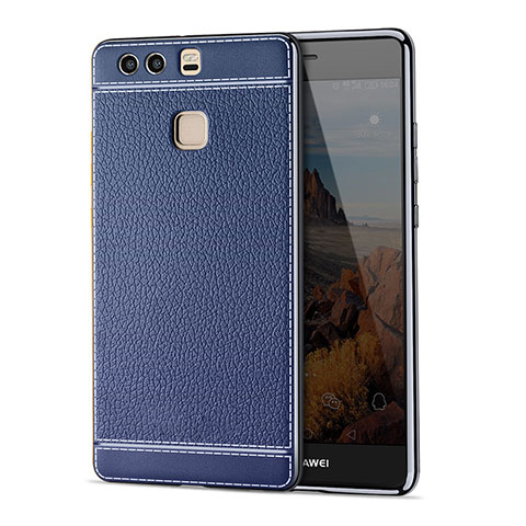 Cover Silicone Morbida In Pelle per Huawei P9 Blu