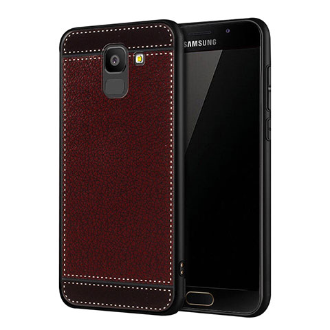 Cover Silicone Morbida In Pelle W01 per Samsung Galaxy On6 (2018) J600F J600G Rosso
