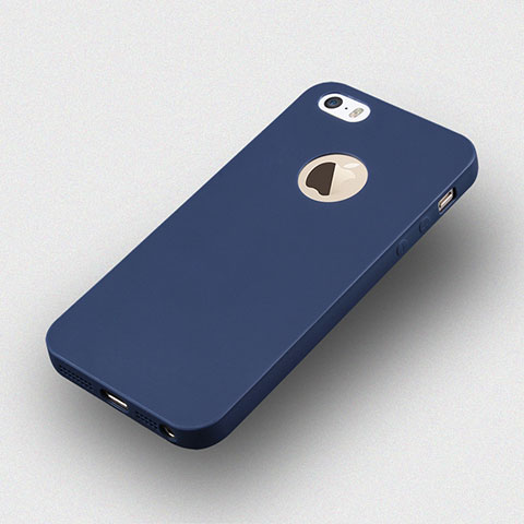Cover Silicone Morbida Lucido con Foro per Apple iPhone 5S Blu