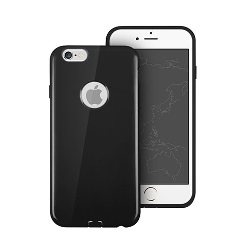 Cover Silicone Morbida Lucido con Foro per Apple iPhone 6 Plus Nero