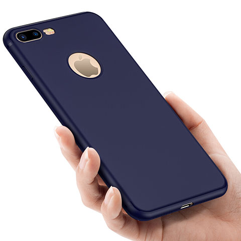 Cover Silicone Morbida Lucido con Foro per Apple iPhone 7 Plus Blu