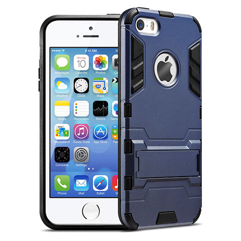 Cover Silicone Opaca con Supporto per Apple iPhone SE Blu