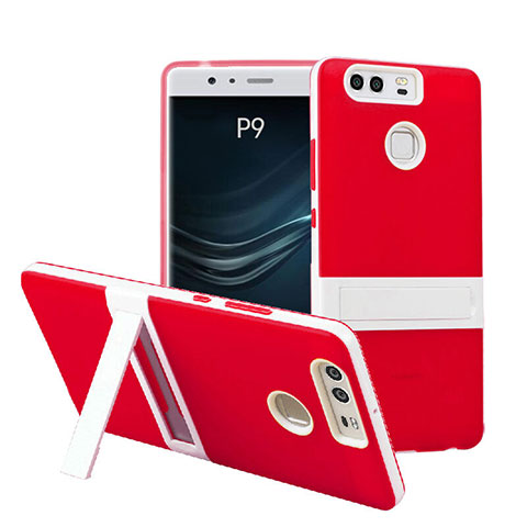 Cover Silicone Opaca con Supporto per Huawei P9 Plus Rosso