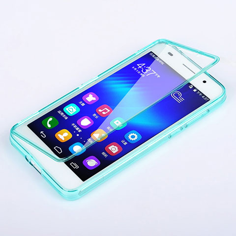 Cover Silicone Trasparente A Flip Morbida per Huawei Honor 6 Cielo Blu