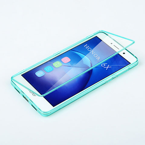 Cover Silicone Trasparente A Flip Morbida per Huawei Honor 6X Pro Cielo Blu