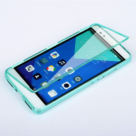 Cover Silicone Trasparente A Flip Morbida per Huawei Honor 7 Dual SIM Cielo Blu