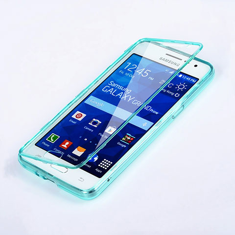 Cover Silicone Trasparente A Flip Morbida per Samsung Galaxy Grand Prime 4G G531F Duos TV Cielo Blu