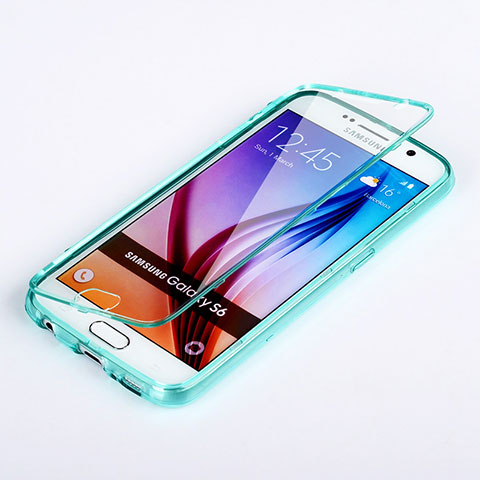 Cover Silicone Trasparente A Flip Morbida per Samsung Galaxy S6 Duos SM-G920F G9200 Cielo Blu