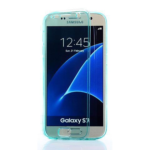 Cover Silicone Trasparente A Flip Morbida per Samsung Galaxy S7 G930F G930FD Cielo Blu