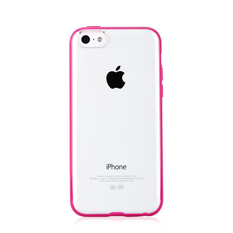 Cover Silicone Trasparente Laterale T01 per Apple iPhone 5C Rosa Caldo