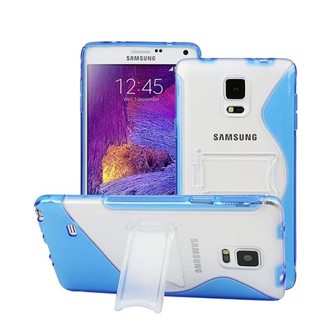 Cover Silicone Trasparente Morbida S-Line con Supporto per Samsung Galaxy Note 4 SM-N910F Blu