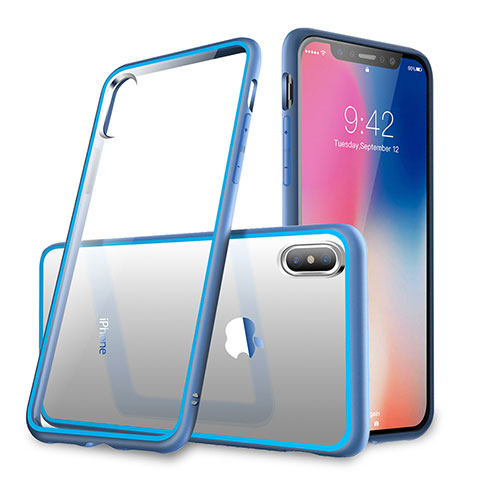 Cover Silicone Trasparente Specchio Laterale 360 Gradi per Apple iPhone Xs Max Blu