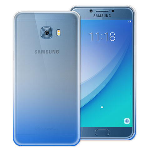Cover Silicone Trasparente Ultra Sottile Morbida Sfumato per Samsung Galaxy C7 Pro C7010 Blu