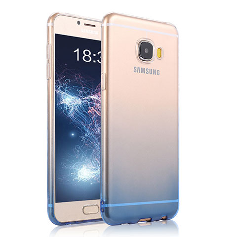 Cover Silicone Trasparente Ultra Sottile Morbida Sfumato T04 per Samsung Galaxy C7 Pro C7010 Blu