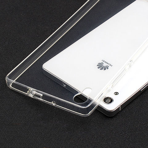 Cover Silicone Trasparente Ultra Sottile Morbida T02 per Huawei P7 Dual SIM Chiaro