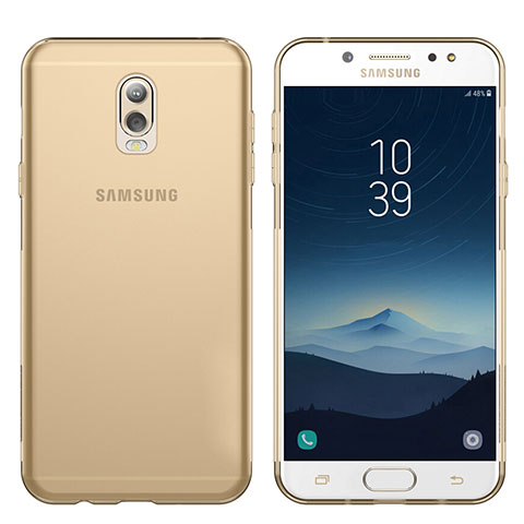 Cover Silicone Trasparente Ultra Sottile Morbida T03 per Samsung Galaxy C7 (2017) Oro