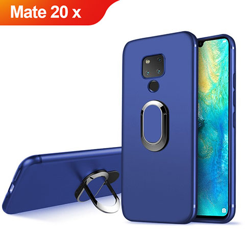 Cover Silicone Ultra Sottile Morbida con Magnetico Anello Supporto per Huawei Mate 20 X 5G Blu