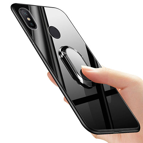 Cover Silicone Ultra Sottile Morbida Specchio con Anello Supporto per Xiaomi Mi 6X Nero
