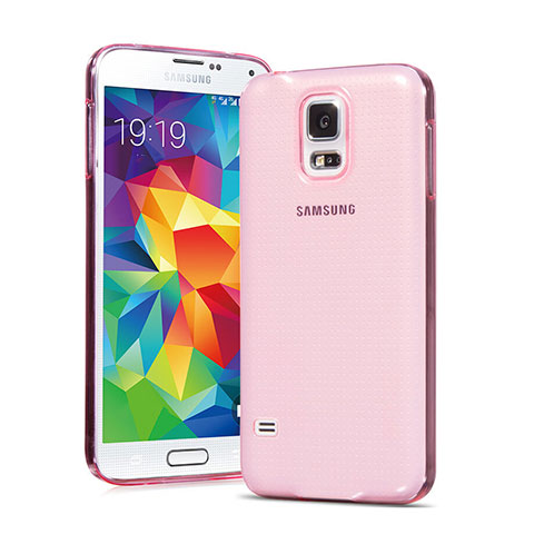 Cover TPU Trasparente Ultra Sottile Morbida per Samsung Galaxy S5 Duos Plus Rosa