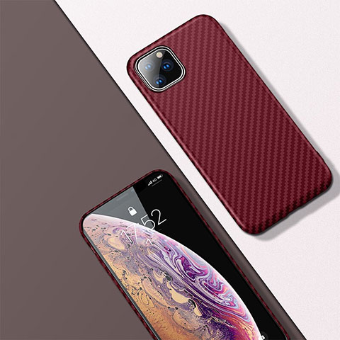 Custodia Fibra di Carbonio Lusso Morbida Spigato Cover per Apple iPhone 11 Pro Rosso