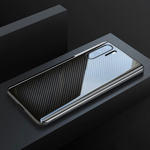 Custodia Fibra di Carbonio Lusso Morbida Spigato Cover T01 per Huawei P30 Pro Nero