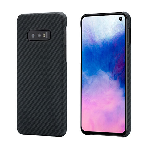 Custodia Fibra di Carbonio Lusso Morbida Spigato Cover T01 per Samsung Galaxy S10e Nero