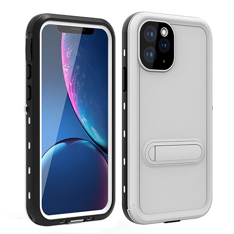 Custodia Impermeabile Silicone e Plastica Opaca Waterproof Cover 360 Gradi con Supporto per Apple iPhone 11 Pro Max Bianco