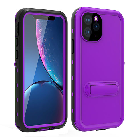 Custodia Impermeabile Silicone e Plastica Opaca Waterproof Cover 360 Gradi con Supporto per Apple iPhone 11 Pro Max Viola