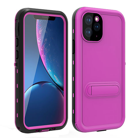 Custodia Impermeabile Silicone e Plastica Opaca Waterproof Cover 360 Gradi con Supporto per Apple iPhone 11 Pro Rosa Caldo