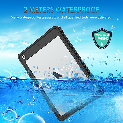 Custodia Impermeabile Silicone e Plastica Opaca Waterproof Cover 360 Gradi per Apple iPad 10.2 (2020) Nero