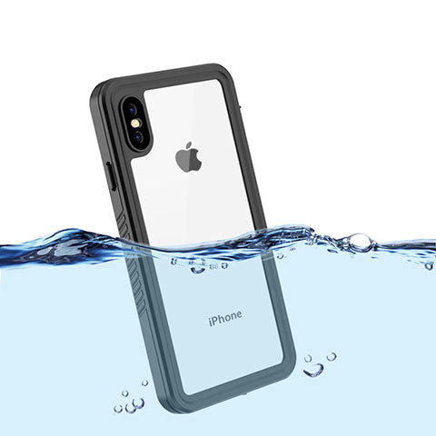 Custodia Impermeabile Silicone e Plastica Opaca Waterproof Cover 360 Gradi per Apple iPhone Xs Nero