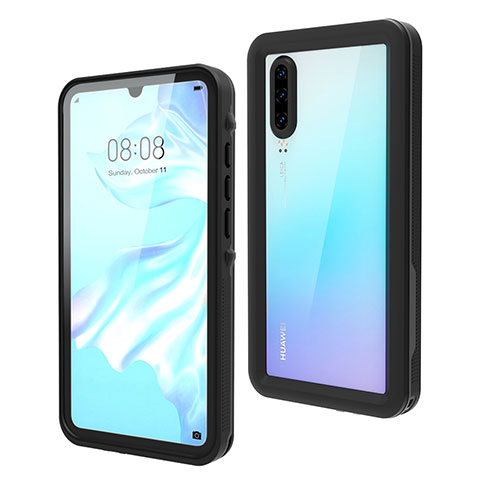 Custodia Impermeabile Silicone e Plastica Opaca Waterproof Cover 360 Gradi per Huawei P30 Nero